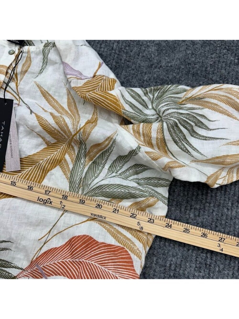 Tahari 100% Linen Long Sleeve Button Up Tunic Shirt Tropical Leaf Womens 1X NEW - Picture 5 of 7